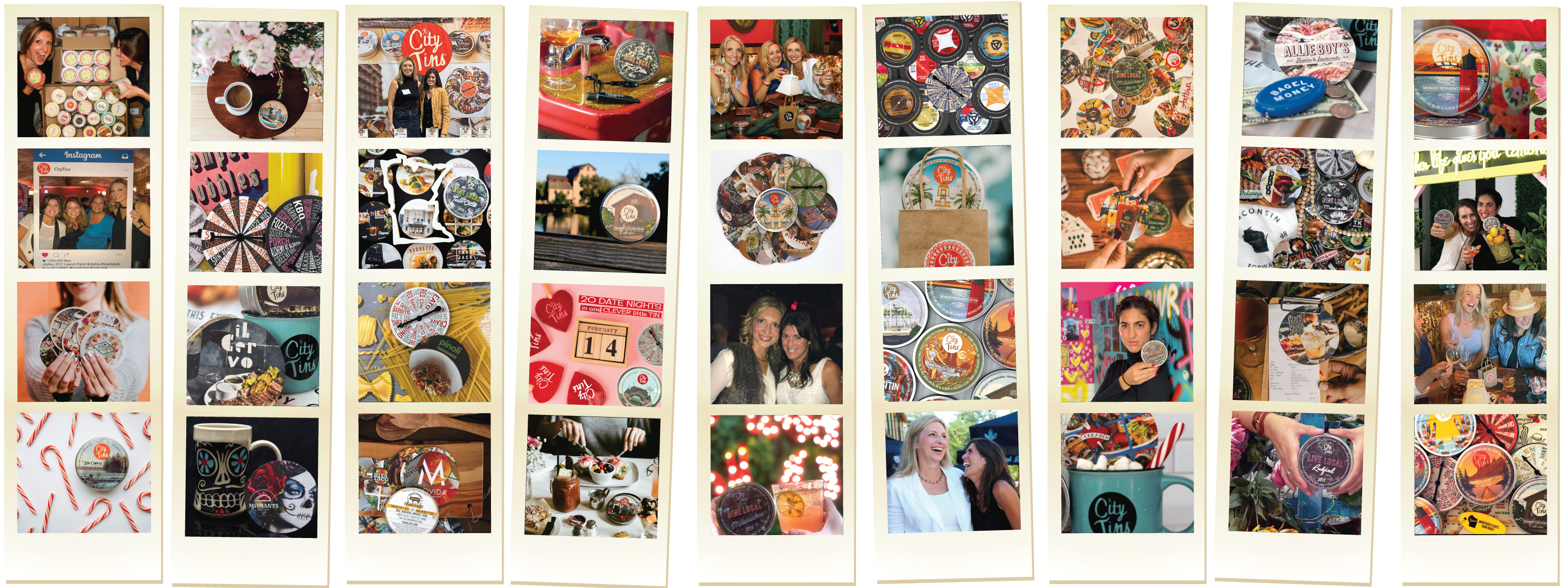 Nine photo strips with 36 images chronicling CityTins 15 years as a women-owned small business.